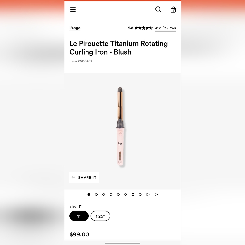 L'ange Le Pirouette Titanium Rotating Curling Iron 1"